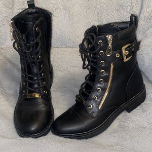 GBG Los Angeles Black Combat Boots with Gold Accents